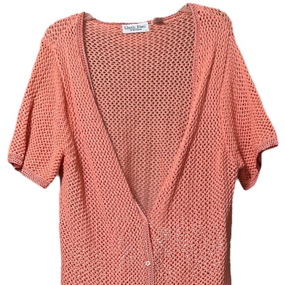 Classic Blues Wrangler Women Salmon Cottage Granny Core Cardigan Sweater Large - Picture 3 of 6